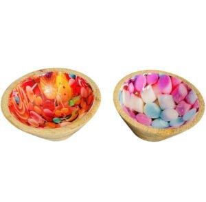 Handcrafted (Mango) Wood Bowl with Enamel-Art -  Set of 3, or  Set of 5