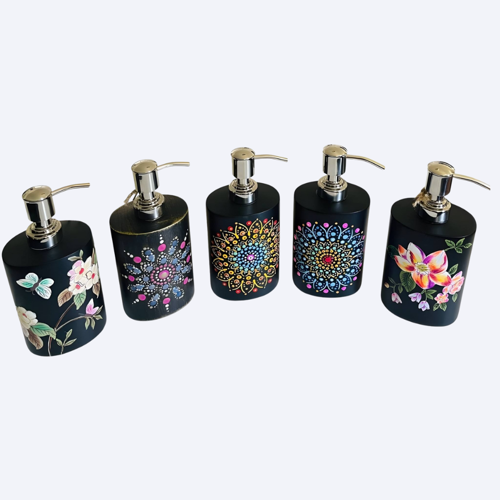 Handpainted Metal Soap Dispenser - Floral - Stainless Steel