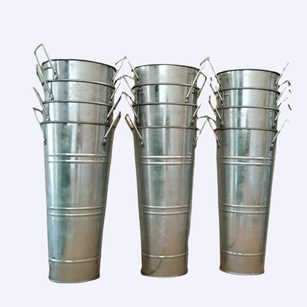 Galvanized Metal Tall planters with handles