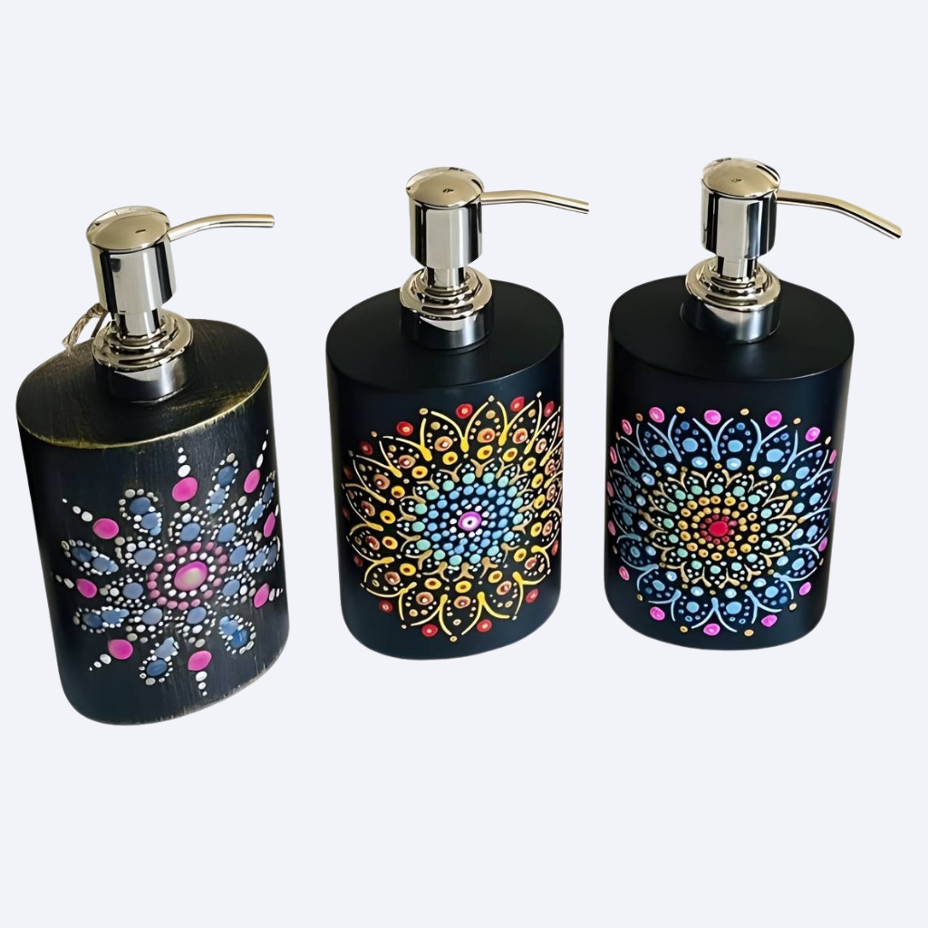 Handpainted Metal Soap Dispenser - "Mandala" / "Mandala Antique" - Stainless Steel