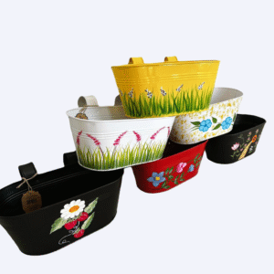 Handpainted Metal  Balcony Planter with 2 hooks