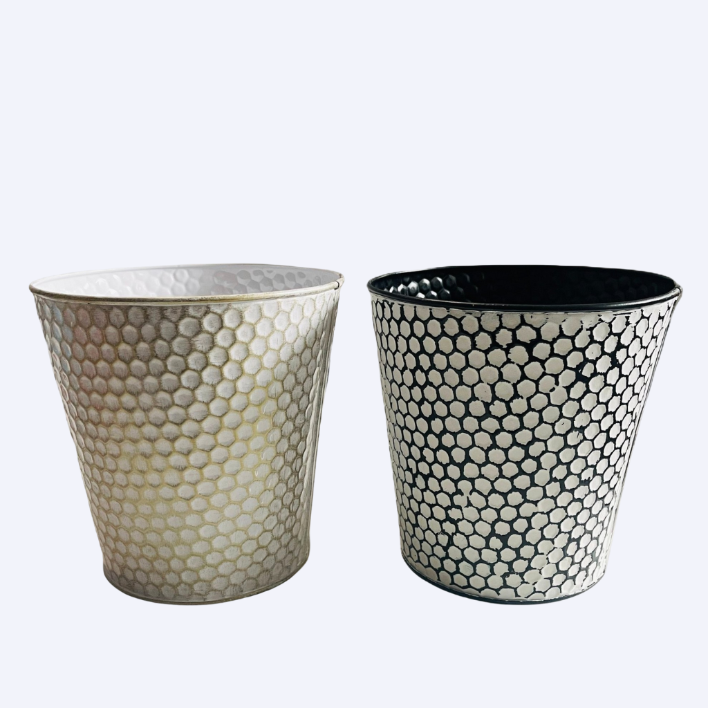 Hand-painted Metal  pot "Patterned" -  Set of  2, or  Set of 4