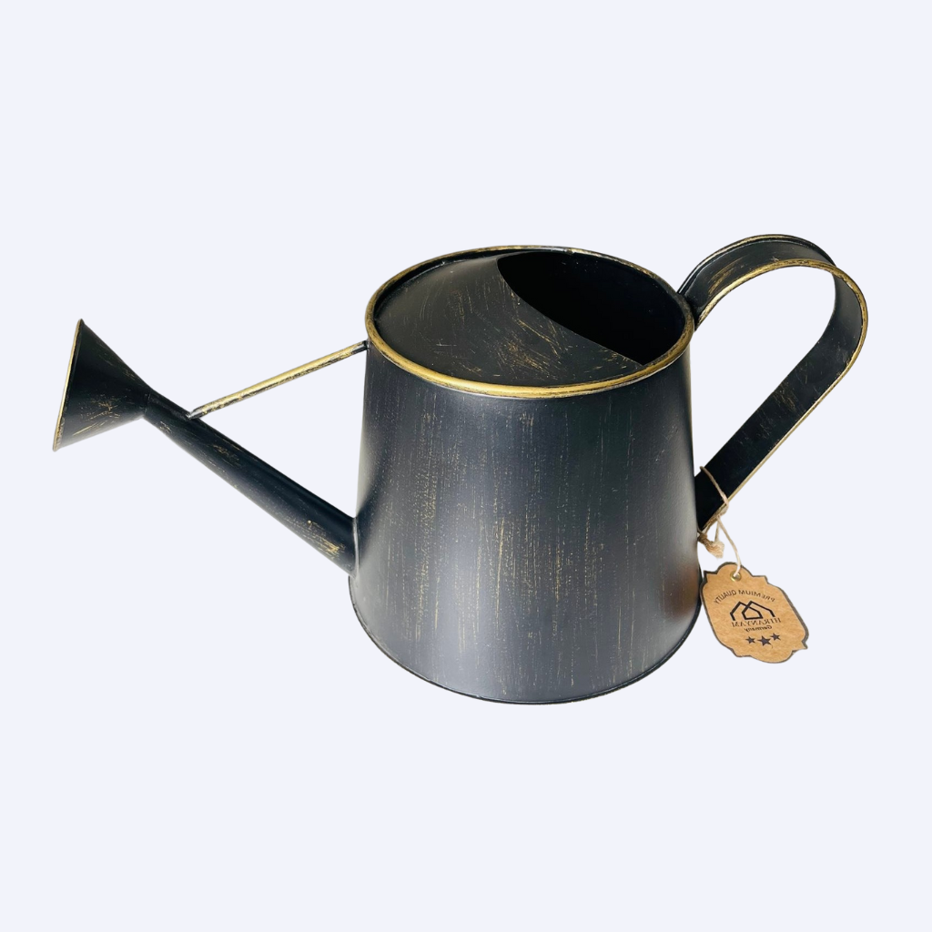 Handpainted Black Gold Antique Metal Watering Can