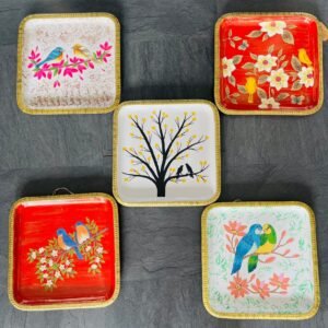 Hand-painted Metal Tray / Wall decor plate - Square