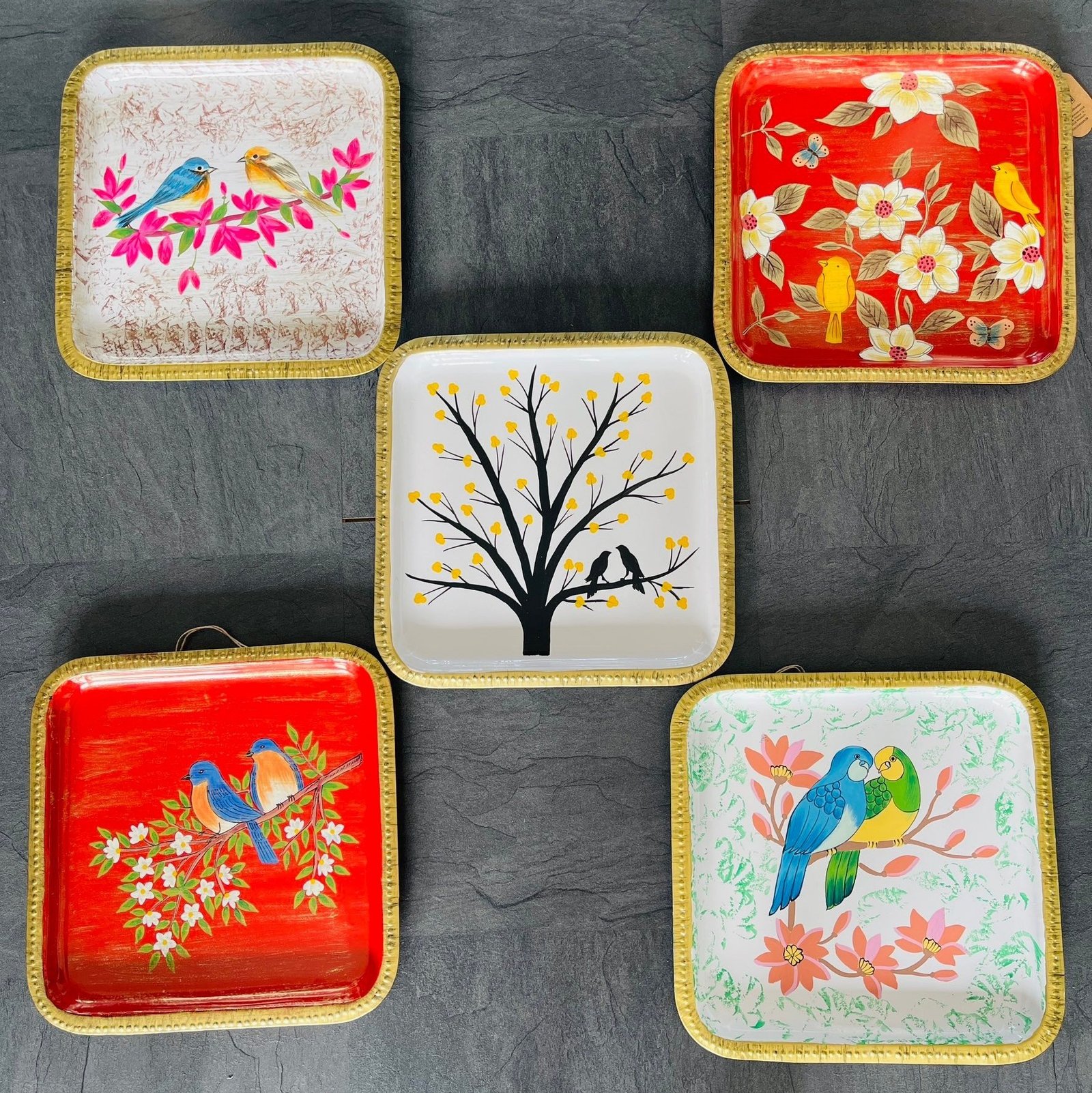 Hand-painted Metal Tray / Wall decor plate - Square