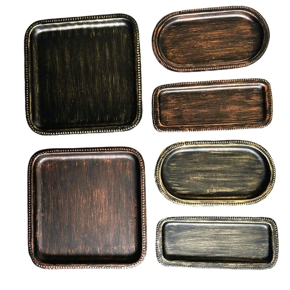 Hand-finished Metal Tray / Wall decor plate in "Antique look"  - 3pcs Set