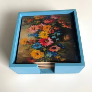 Handcrafted High-end Wooden Coasters with Enamel Art - Set of 5 Coasters with Holder