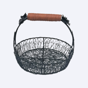 Handcrafted Designer Metal Basket with Leather handle