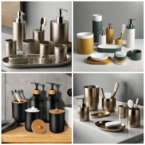 Bath-accessories-Nickel-finish-Gold-finish-Powder-coated-Metal-wood