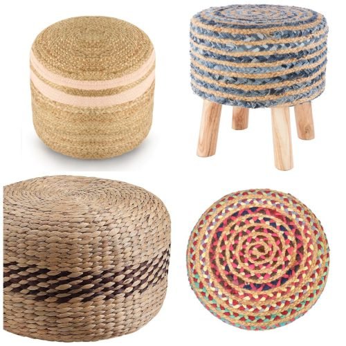 Bio-Jute-gewebte Puffhocker-Hocker- Woven Organic Puff Stools