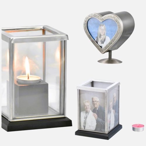 Gedenk Kerzenhalter mit Fotorahmen - Trauer urne - Memorial Candle Holders with Photo Frame