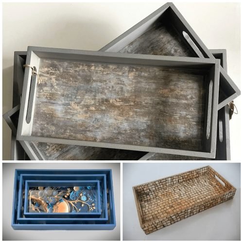 Handcrafted Wooden Trays HolzTablett Emailiert enameled