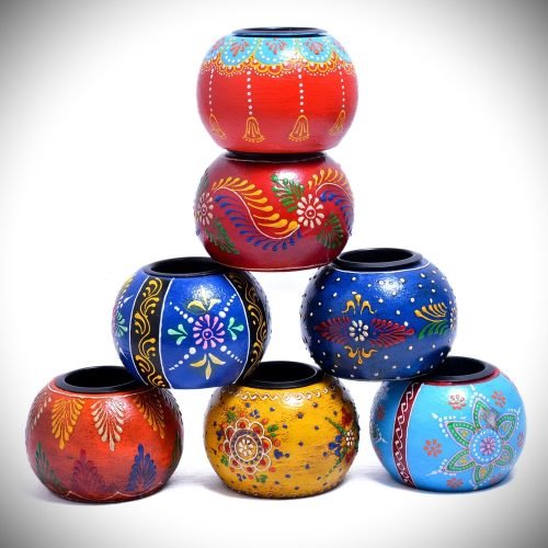 Holz-Kerzenhalter Wood Candle holder hand painted handbemalt