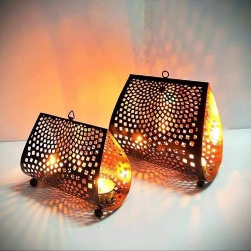 Metal Black Golden Tea Light Lantern