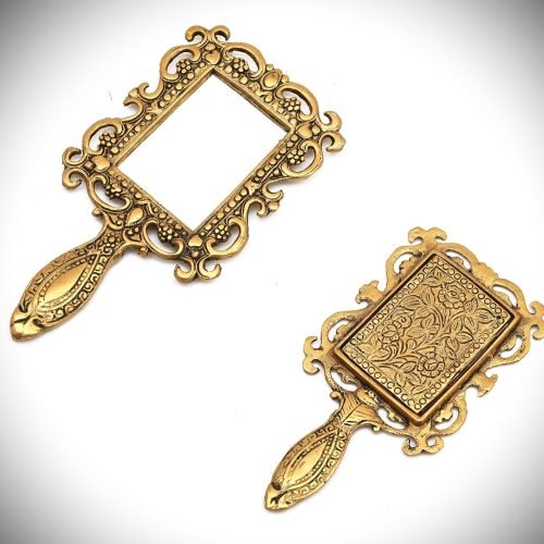 Metall Hand gravierter Handspiegel Engraved Hand mirror - Gold