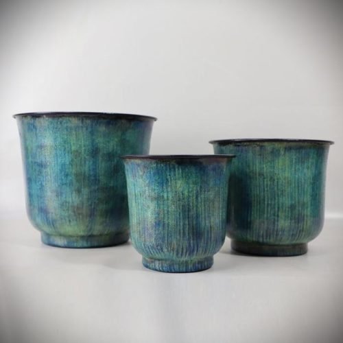 Metall-Pflanzgefäß mit antikem blaugrünem Finish Planter