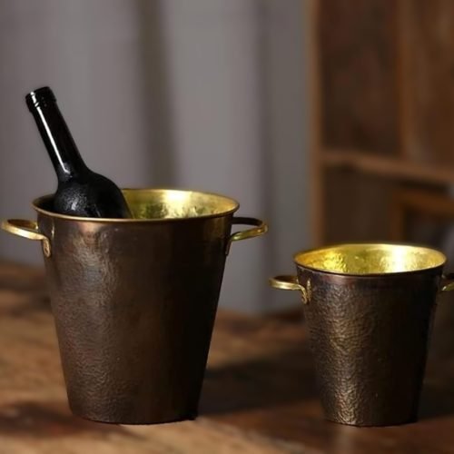 Metall Weinbeh+ñlter Metal Wine Bucket antikem Gold