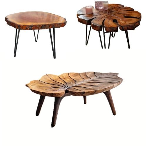 Rustikaler Couchtisch Holz Blattform - Wooden Rustic Table Leaf Shaped Coffee Table