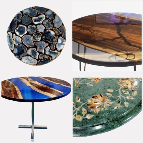 Tischplatten aus Achatmarmor und Epoxidharz. Tischplatten aus Achatmarmor und Epoxidharz