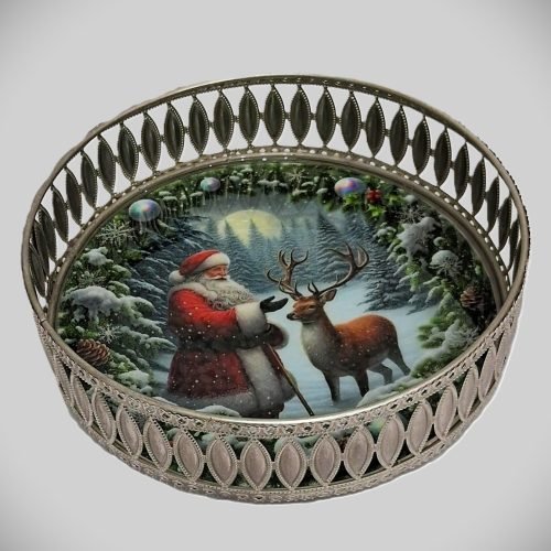 Weihnachts deko Metall tablett Silber Christmas Decor Tray Silver