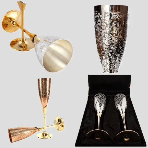 Weingl+ñser Kelche Becher versilbert vergoldetGÇô Sekt Wine Flutes Goblets- Silver